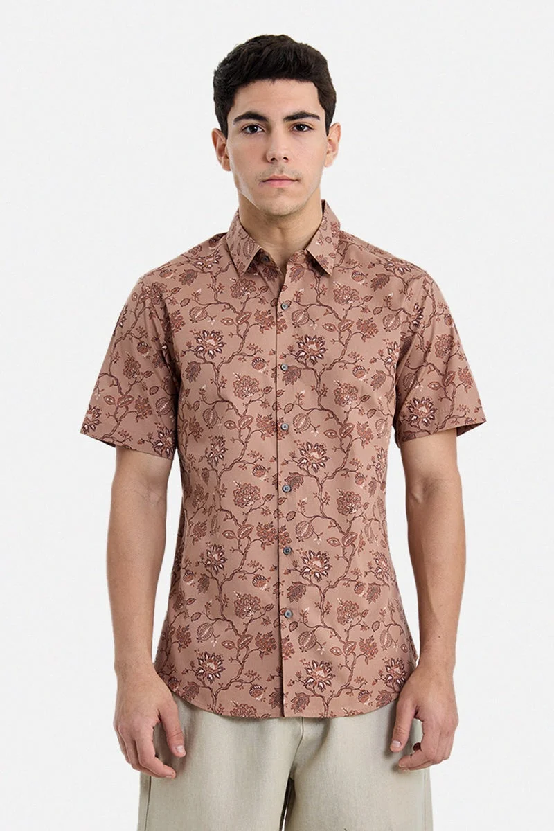 SNITCH Peach Floral Half Sleeve Slim Fit Shirt