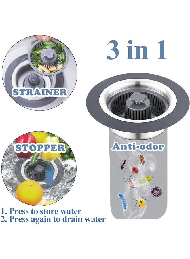 rocooart 3 in 1 Kitchen Sink Drain Strainer and Stopper Set, Stainless Steel, Pop-Up Anti-Clogging Basket Filter, Fits Standard 3-1/2 Inch Drains - Image 2