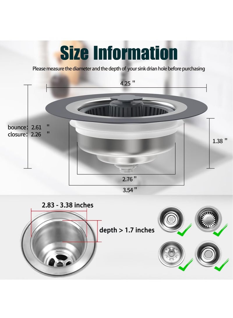 rocooart 3 in 1 Kitchen Sink Drain Strainer and Stopper Set, Stainless Steel, Pop-Up Anti-Clogging Basket Filter, Fits Standard 3-1/2 Inch Drains - Image 4