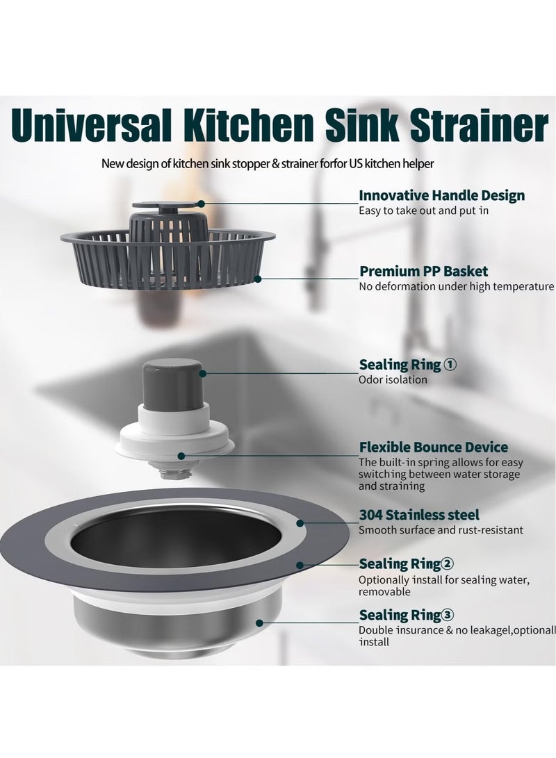 rocooart 3 in 1 Kitchen Sink Drain Strainer and Stopper Set, Stainless Steel, Pop-Up Anti-Clogging Basket Filter, Fits Standard 3-1/2 Inch Drains - Image 5