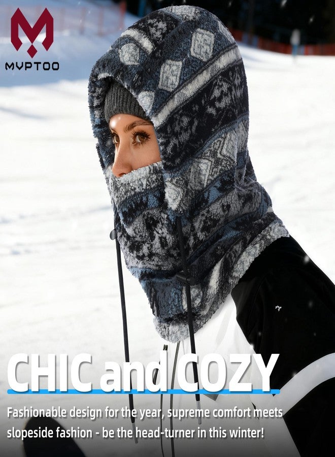 MVPTOO Balaclava Fleece Ski Mask for Men Women Winter Face Masks Windproof Hooded Scarf Cold Weather Hat Neck Warmer(Black), Dark Cerulean, One size - Image 2