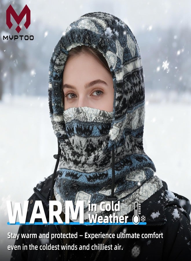 MVPTOO Balaclava Fleece Ski Mask for Men Women Winter Face Masks Windproof Hooded Scarf Cold Weather Hat Neck Warmer(Black), Dark Cerulean, One size - Image 3
