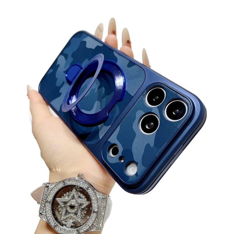 غطاء واقي بملمس جلد لـ iPhone 17 / 17 Air / 17 Pro / 17 Pro Max مع حامل قائم وملمس غير لامع مع مغناطيس قوي مع مقاوم لبصمات الأصابع باللون أزرق مغناطيسي بوظيفة حامل للمكتب - Image 1