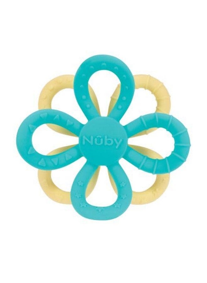 Nuby Nuby Fun Loops Teether - Flower-Shaped Infant Teething Toy for Babies - 3+ Months - Aqua and Yellow  - Image 1