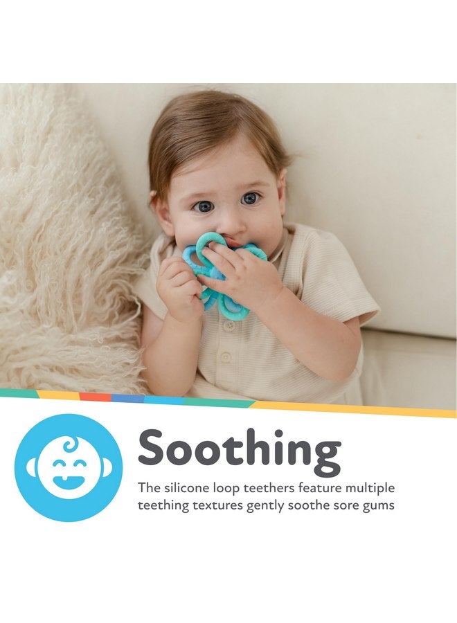 Nuby Nuby Fun Loops Teether - Flower-Shaped Infant Teething Toy for Babies - 3+ Months - Aqua and Yellow  - Image 2