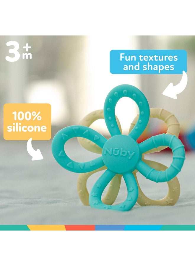 Nuby Nuby Fun Loops Teether - Flower-Shaped Infant Teething Toy for Babies - 3+ Months - Aqua and Yellow  - Image 5