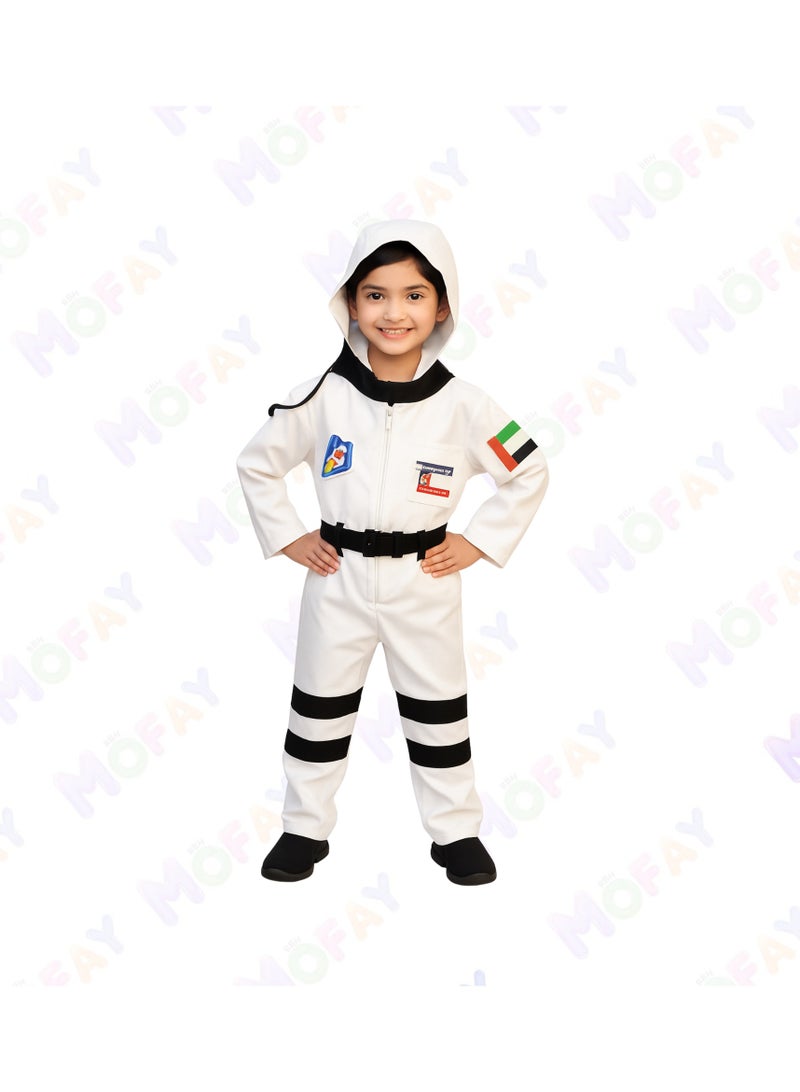 زي رائد فضاء للأطفال – بدلة فضاء بيضاء فاخرة للجنسين مع شارة الإمارات - Image 2