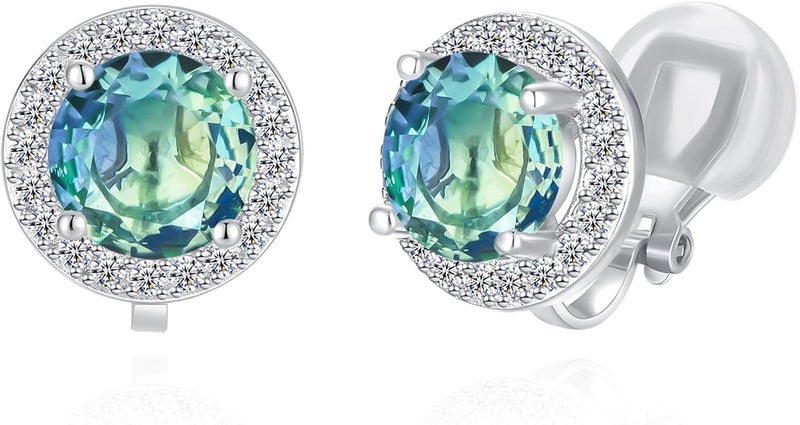 YOQUCOL 8MM Cubic Zirconia Crystal Clip On Stud Earrings Round Non Pierced Earrings for Women - Image 1