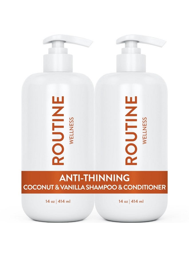 روتين  والنص مجموعة شامبو وبلسم روتين ويلنس المضاد لتساقط الشعر - بيوتين مانع ديهدروتستوستيرون للنساء والرجال - شامبو آمن على اللون لمنع تساقط الشعر ونمو صحي - جوز الهند والفانيليا (عبوة من قطعتين) - Image 1