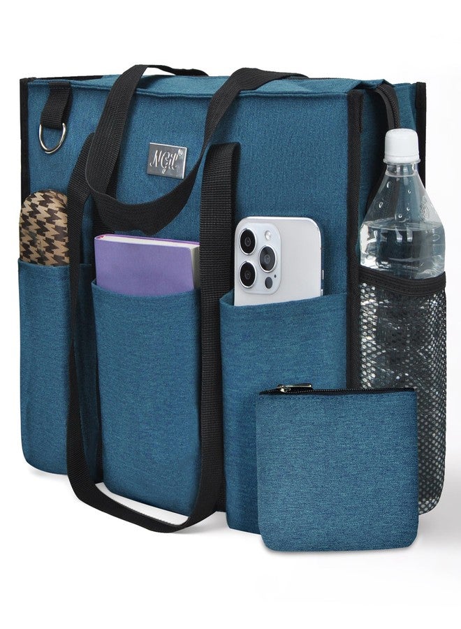 NGIL Utility Canvas Multi Pocket Tote Bag with Coin Purse, Work Bags for Women with Multiple Pockets Exterior & Interior (Light Blue, Medium) - Image 1