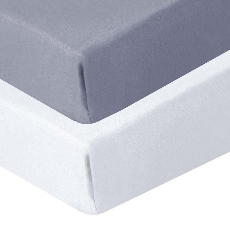 Biloban Crib Sheets Fitted, 2 Pack Crib Sheet Fits for Standard Crib Mattress, Neutral Toddler Bed Sheets for Baby Boys and Girl, Grey & White, 52”X 28” - Image 2