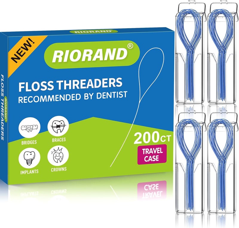 RioRand Floss Threaders - 200 Count Dental Floss Threaders for Braces, Bridges, and Implants - Image 1