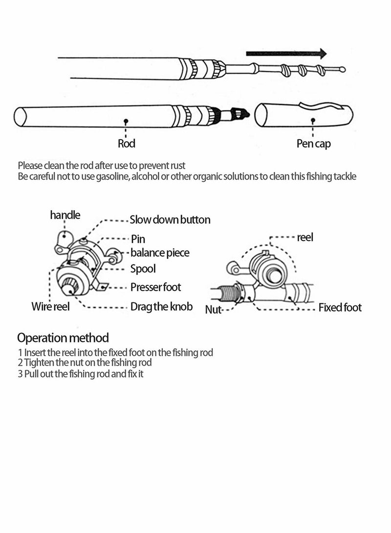 SYOSI Fishing Rod, Portable Mini Telescopic Pen Fish Rod Aluminum Alloy Pocket Fishing Rod Pole and Reel Combo Pen Shape Folded Fishing Rod with Reel Wheel for Outdoor River Lake Fishing, Blue - Image 3