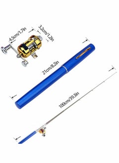 SYOSI Fishing Rod, Portable Mini Telescopic Pen Fish Rod Aluminum Alloy Pocket Fishing Rod Pole and Reel Combo Pen Shape Folded Fishing Rod with Reel Wheel for Outdoor River Lake Fishing, Blue  - Image 2