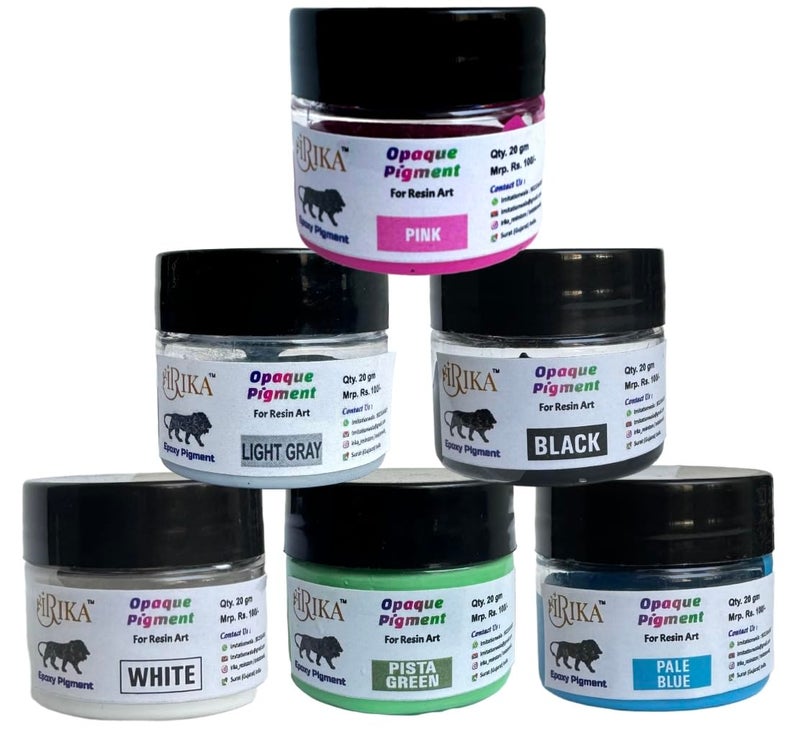 IRIKA Opaque Paste Pigment Resin Art Pigment Set - 6 Colors, 20g Each/Set of 6 Colors: Includes Light Gray, Pink, Black, White, Pale Blue, and Pista Green. - Image 1