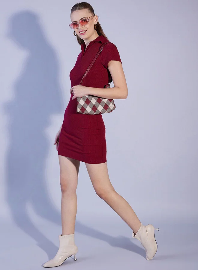 Freehand Freehand Women Brown Ribbed Mini Dress