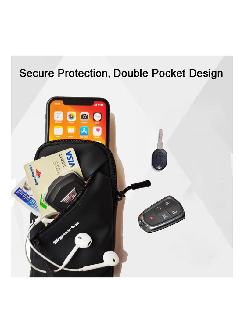 KASTWAVE Small Messenger Leather Shoulder Bag with Arm Strap for iPhone and Android for Running, Walking, Hiking and Cycling (6.7 Inch, Black) - Image 4