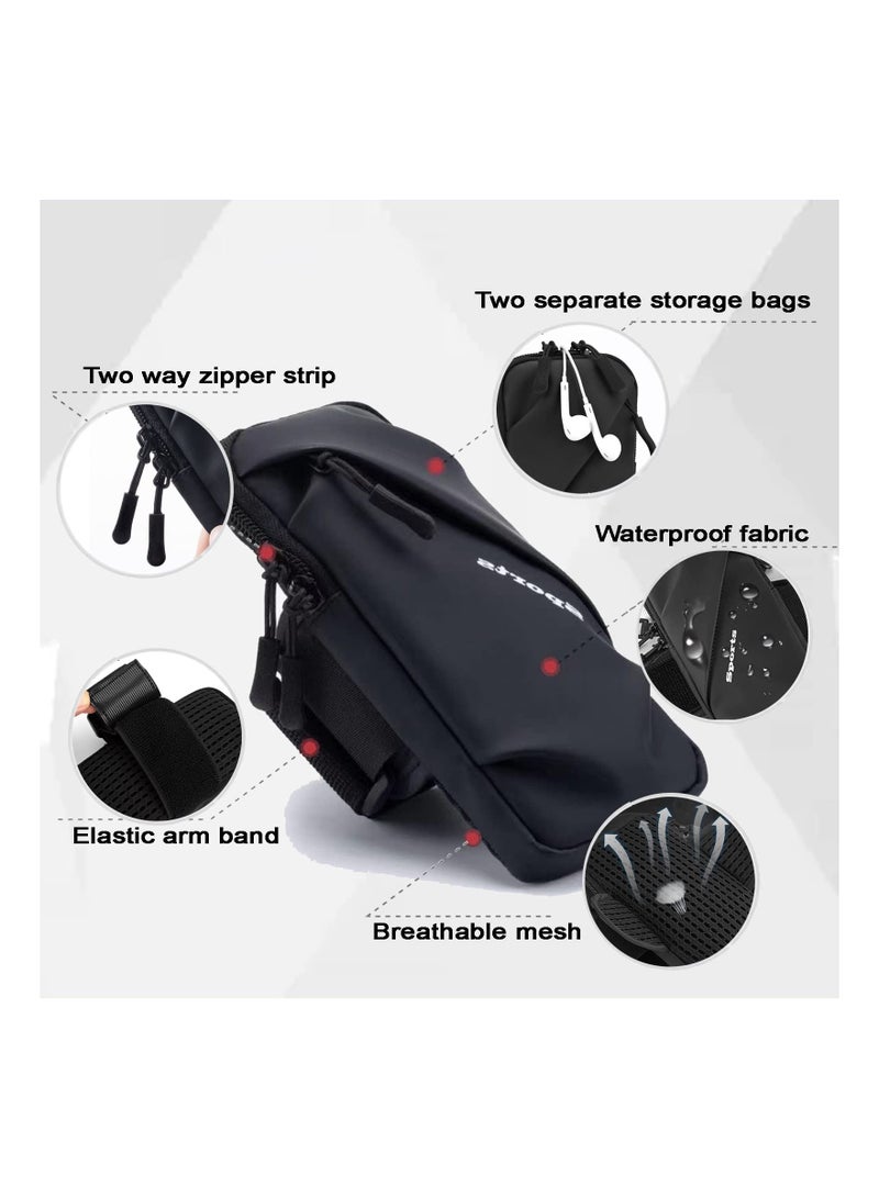 KASTWAVE Small Messenger Leather Shoulder Bag with Arm Strap for iPhone and Android for Running, Walking, Hiking and Cycling (6.7 Inch, Black) - Image 2