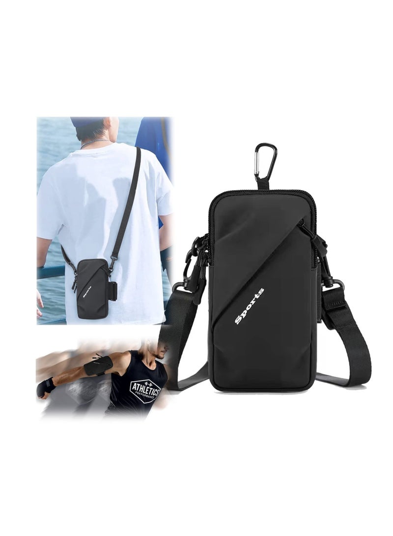 KASTWAVE Small Messenger Leather Shoulder Bag with Arm Strap for iPhone and Android for Running, Walking, Hiking and Cycling (6.7 Inch, Black) - Image 1