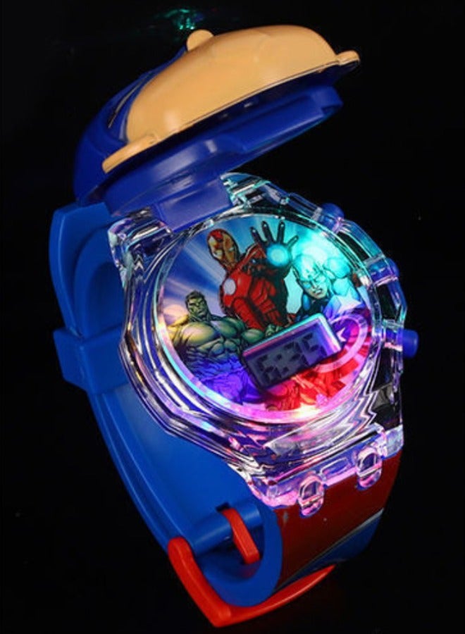 Captain America Cartoon Children's Watch, Children's Watch Toy with Light Effect, Kids Electronic Watch with Music, Flip-top Cartoon Watch for Kids - Image 3
