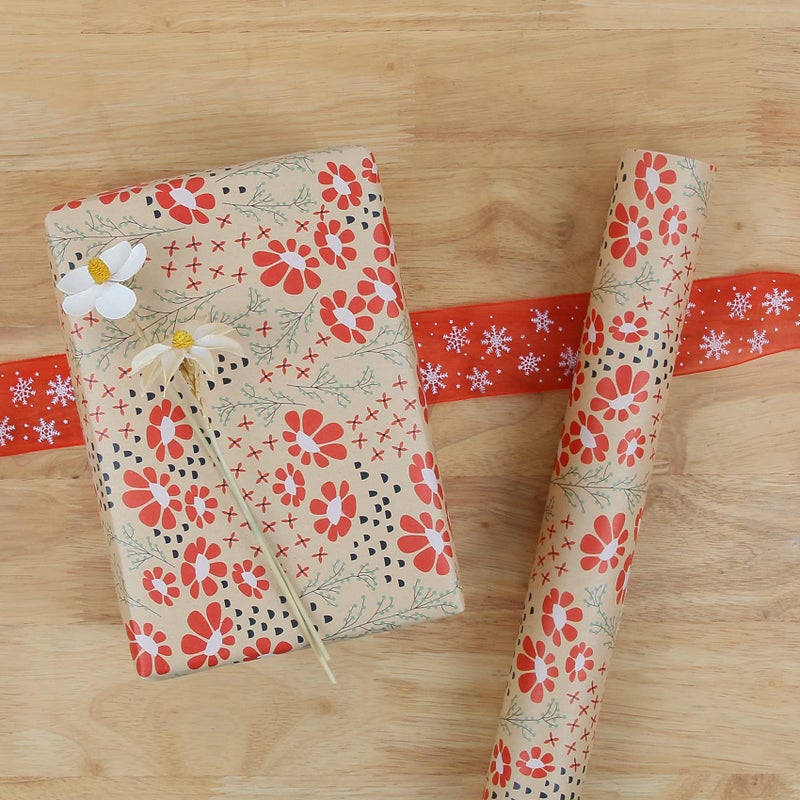 Aimyoo Kraft Floral Wrapping Paper Jumbo Roll, All Occasion Flower Gift Wrap Paper for Wedding Bridal Shower Birthday, 17 in x 60 ft - Image 4