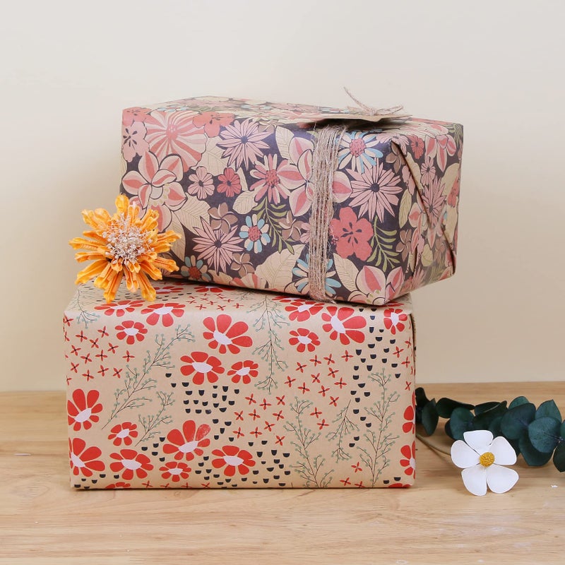 Aimyoo Kraft Floral Wrapping Paper Jumbo Roll, All Occasion Flower Gift Wrap Paper for Wedding Bridal Shower Birthday, 17 in x 60 ft - Image 5