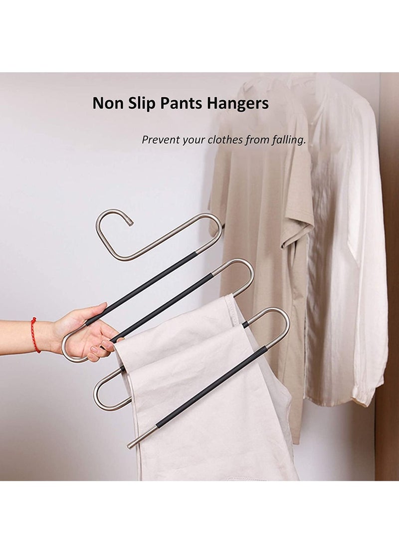 Pants Hangers,S Shaped Non Slip Space Saving Pants Hangers Trouser Hangers Stainless Steel Metal Multilayer Pants Hangers Closet Storage for Pants Jeans Shirts Scarfs Ties - view 3