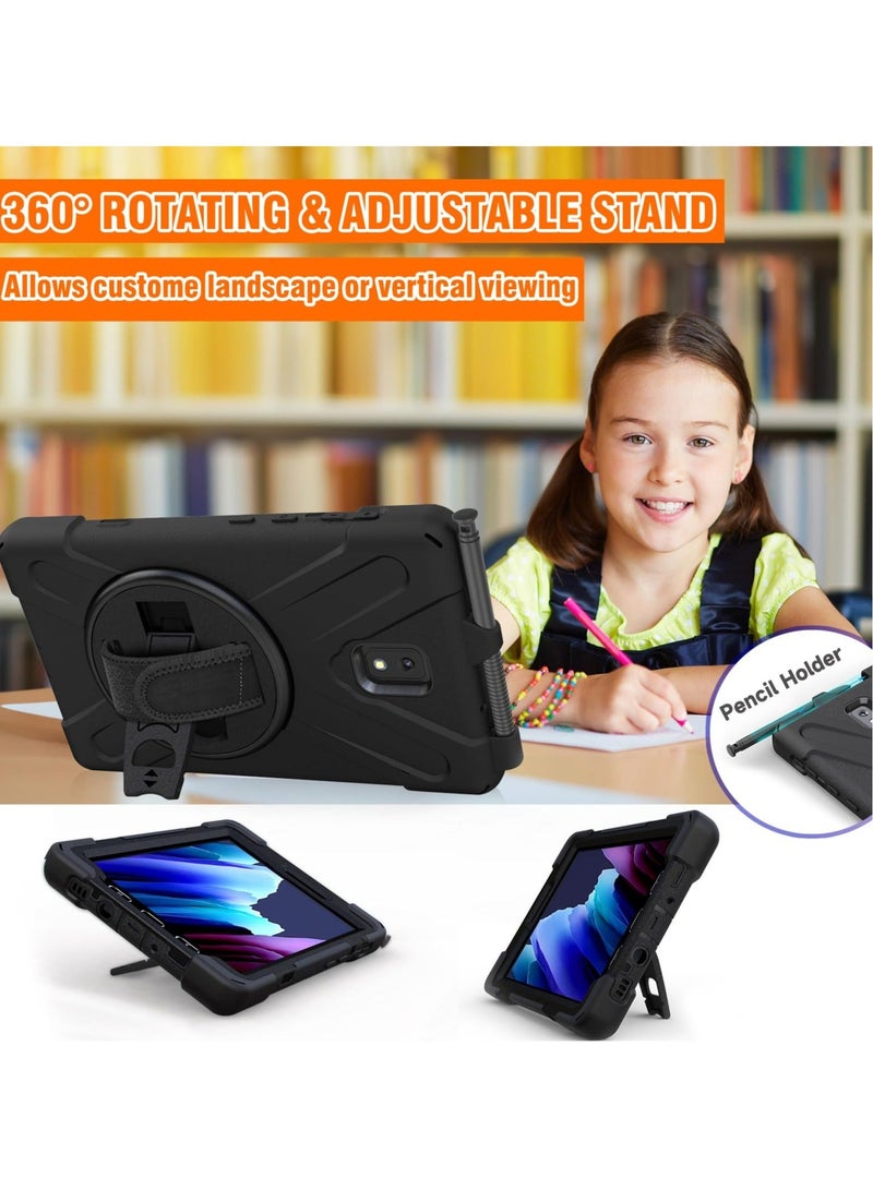 حافظة Galaxy Tab Active 3 8.0 T570/T575/T577، حافظة واقية قوية مقاومة للصدمات ومقاومة للسقوط مع قاعدة دوارة، مقبض، حزام يد، حزام كتف، سوداء - Image 2