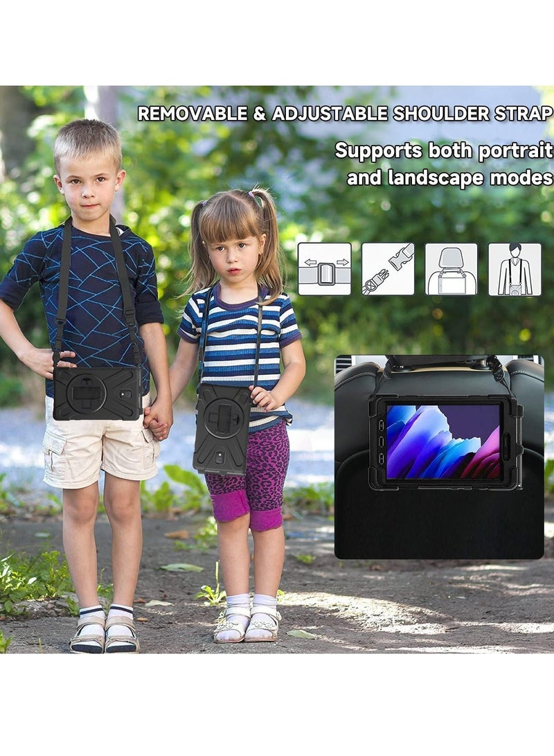 حافظة Galaxy Tab Active 3 8.0 T570/T575/T577، حافظة واقية قوية مقاومة للصدمات ومقاومة للسقوط مع قاعدة دوارة، مقبض، حزام يد، حزام كتف، سوداء - Image 4