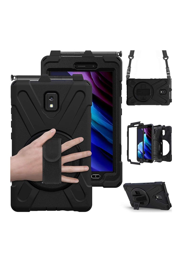 حافظة Galaxy Tab Active 3 8.0 T570/T575/T577، حافظة واقية قوية مقاومة للصدمات ومقاومة للسقوط مع قاعدة دوارة، مقبض، حزام يد، حزام كتف، سوداء - Image 1