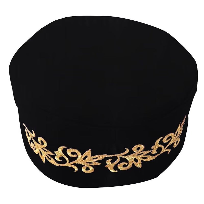 VeritableWax African Kufi Hat with Gold Embroidery Ankara Kufi Hats Men Hat Accessory Cap - Image 1