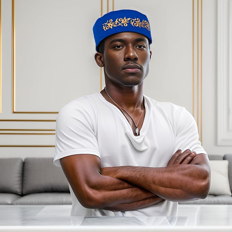 VeritableWax African Kufi Hat with Gold Embroidery Ankara Kufi Hats Men Hat Accessory Cap - Image 2