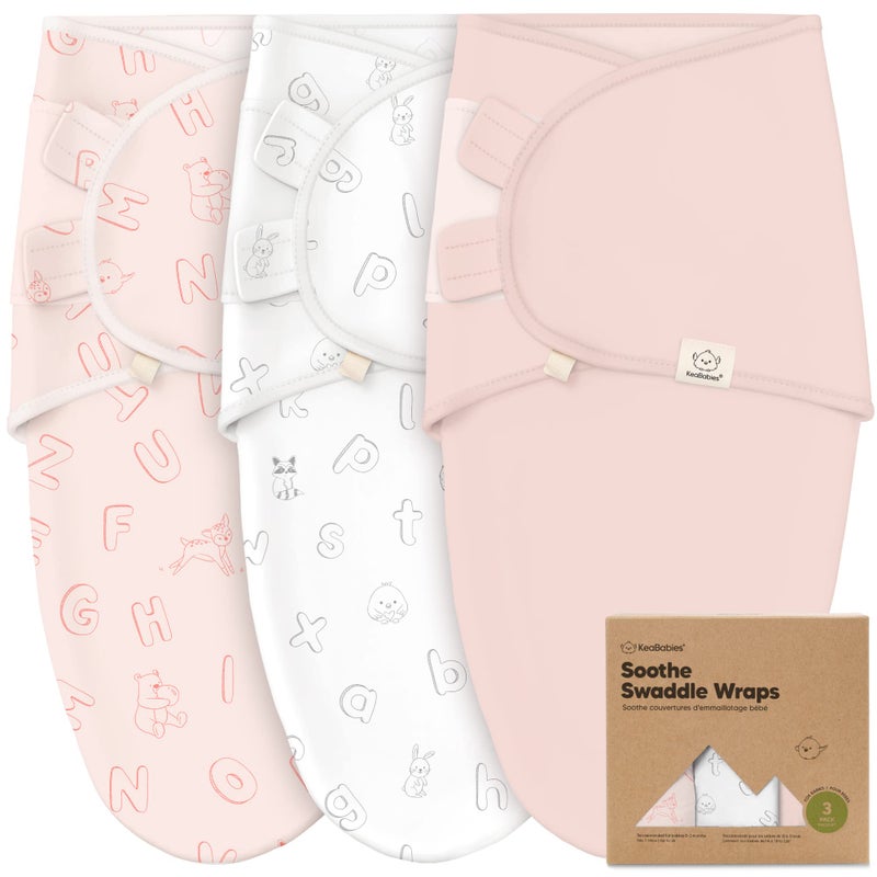 KeaBabies 3-Pack Organic Baby Swaddle Sleep Sacks - Swaddles for Newborns, Infant 0-3 Months, Baby Girls, Boys, Soft & Snug Newborn Sleep Sack, Nursery Swaddling Blankets (ABC Land Rose) - Image 1