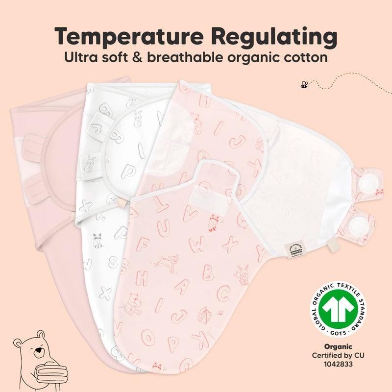 KeaBabies 3-Pack Organic Baby Swaddle Sleep Sacks - Swaddles for Newborns, Infant 0-3 Months, Baby Girls, Boys, Soft & Snug Newborn Sleep Sack, Nursery Swaddling Blankets (ABC Land Rose) - Image 4