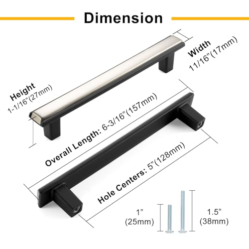 BEROSSA Nickel and Black Cabinet Pulls Brushed Nickel and Matte Black Kitchen Cabinet Handles, 10 Pack 5 Inch, 2281 Two Tone Hardware for Cabinets Drawers Bedroom Dresser Cupboard Bathroom Vanity - Image 3