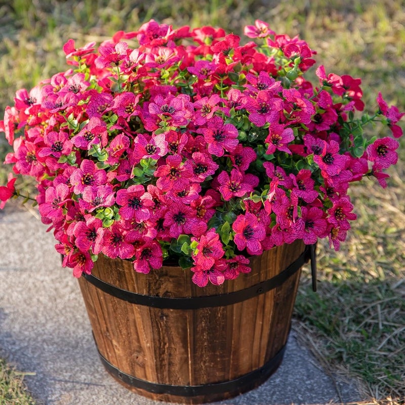 HyeFlora Artificial Flowers for Outdoor Indoor Garden Home Decoration, Faux Flower Daisy with Eucalyptus Leaves Fake Plants Greenery Boxwood Porch Patio, 12 Bundles (Rose Red) - Image 4