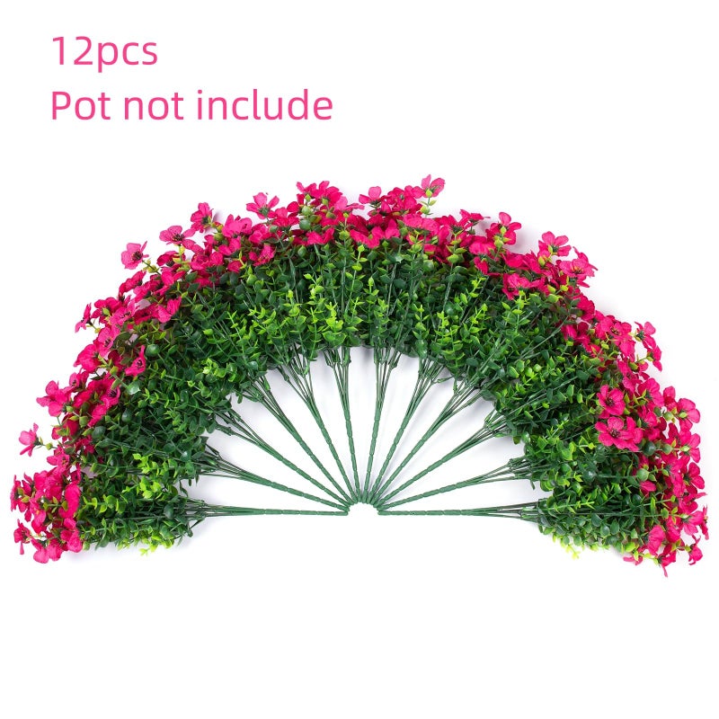 HyeFlora Artificial Flowers for Outdoor Indoor Garden Home Decoration, Faux Flower Daisy with Eucalyptus Leaves Fake Plants Greenery Boxwood Porch Patio, 12 Bundles (Rose Red) - Image 2