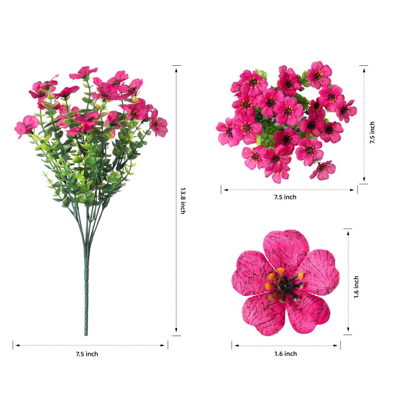 HyeFlora Artificial Flowers for Outdoor Indoor Garden Home Decoration, Faux Flower Daisy with Eucalyptus Leaves Fake Plants Greenery Boxwood Porch Patio, 12 Bundles (Rose Red) - Image 5