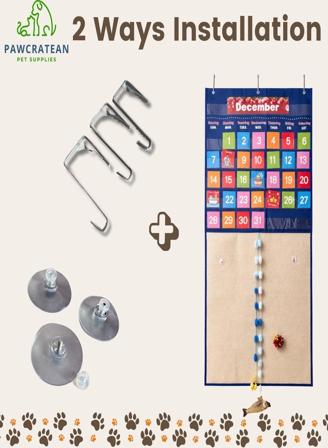 لوحة خدش كبيرة للقطط من باوكراتين مع تقويم ومخطط جيب للمهرجانات، بالإضافة إلى ألعاب النعناع البري والزينة، سجادة لعب متعددة الوظائف تُثبت على الحائط أو الباب - Image 2