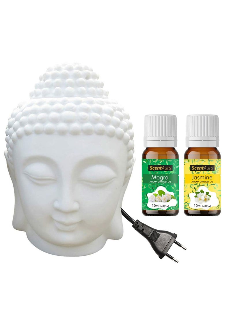ScentAura ScentAura Ceramic Electric Buddha Aroma Diffuser Night Lamp Light with Mogra Jasmine Aroma Oil 10ml Each for Home Office Hotel Spa  - Image 1