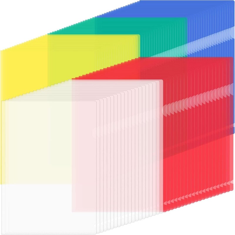 Excefore 100 Pack Plastic Document Folders, Clear Colored File Sleeves Letter Size 8.7 x 12.2 Inches, A4 Plastic Pockets for Office Supplies and School Use, Multicolor - Image 1