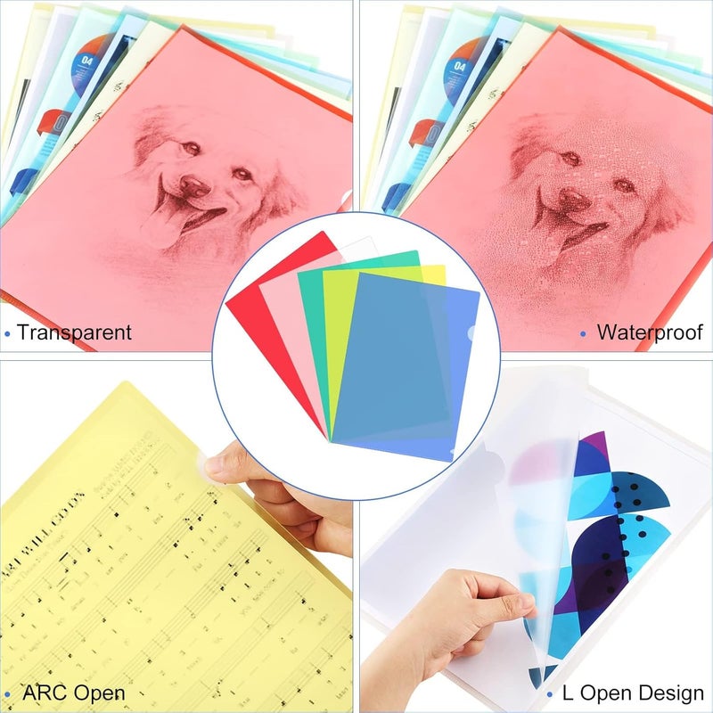Excefore 100 Pack Plastic Document Folders, Clear Colored File Sleeves Letter Size 8.7 x 12.2 Inches, A4 Plastic Pockets for Office Supplies and School Use, Multicolor - Image 3