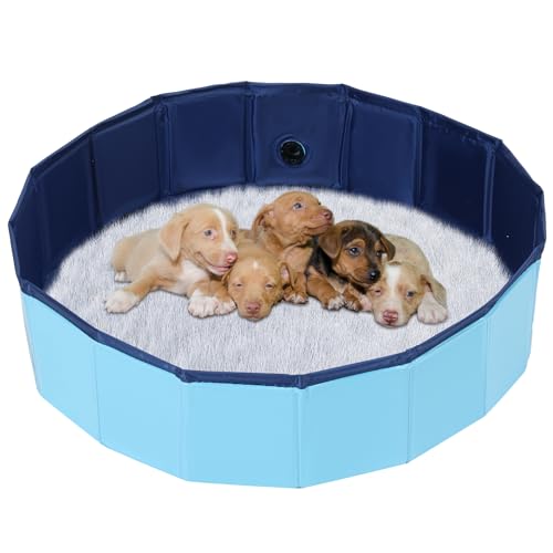 NATGAI Portable Whelping Box for Puppies | 39"X12" Dog Birthing Pool, Whelping Pen for Dogs, Dog Pool Ideal for Puppies' Delivery & Outdoor Fun (39inch Dia. × 12inch H/100 × 30cm) - Image 1