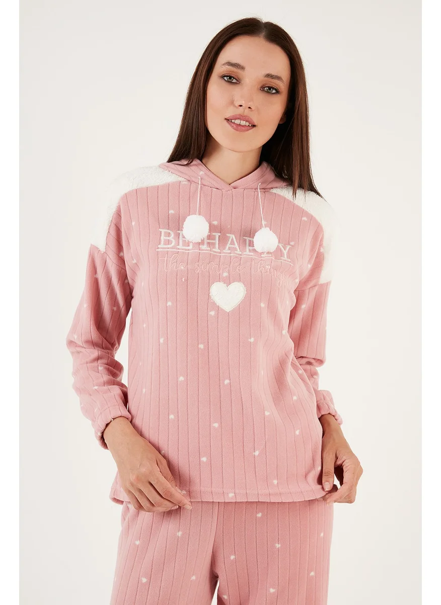 Lela Patterned Regular Fit Hooded Fleece Pajama Set Women's Pajama Set 6571002