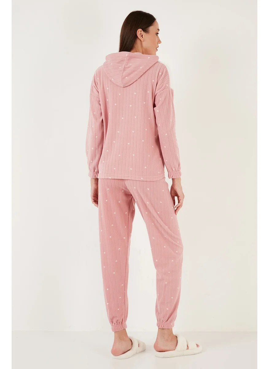 Lela Patterned Regular Fit Hooded Fleece Pajama Set Women's Pajama Set 6571002