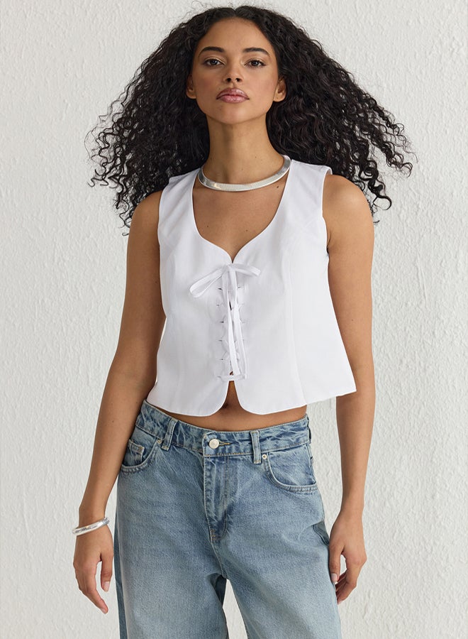 trendyol Ecru Strap Front Tie Detailed Blouse Woven Blouse  - Image 1