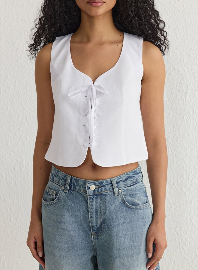 trendyol Ecru Strap Front Tie Detailed Blouse Woven Blouse  - Image 3