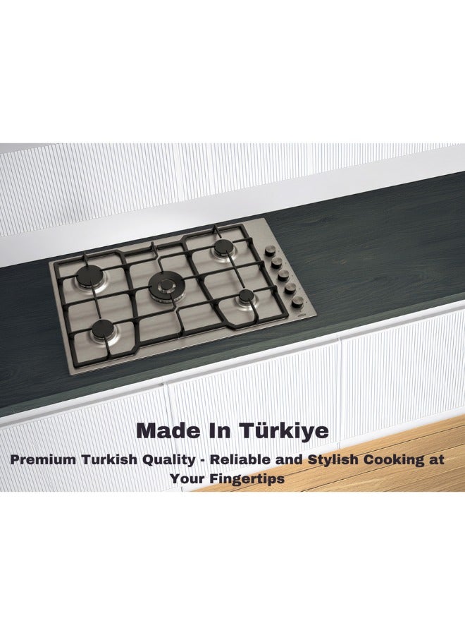 جينيرال جولد موقد غاز General Gold بخمس شعلات، 90 سم مدمج مع تحكم جانبي، إشعال ذاتي، تشطيب من الستانلس ستيل، شبكات حديد زهر، شعلات ساباف عالية الكفاءة، موقد مدمج لأسطح المطبخ (ARC). - Image 2