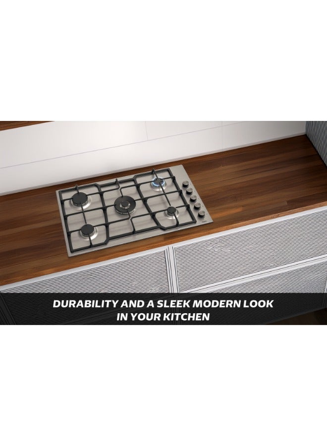 جينيرال جولد موقد غاز General Gold بخمس شعلات، 90 سم مدمج مع تحكم جانبي، إشعال ذاتي، تشطيب من الستانلس ستيل، شبكات حديد زهر، شعلات ساباف عالية الكفاءة، موقد مدمج لأسطح المطبخ (ARC). - Image 3