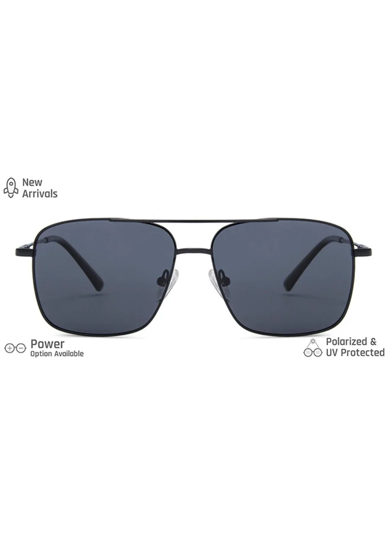 فينسينت تشيس Vincent Chase By Lenskart | Black Grey Full Rim Square Branded Latest and Stylish Sunglasses | Polarized and 100% UV Protected | Men & Women | Large | VC S13118